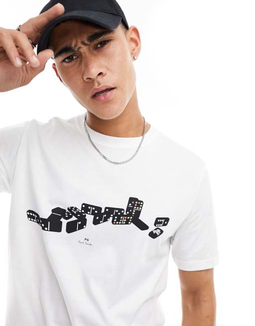 PS Paul Smith – Dominoes – T-Shirt in Weiß mit Logoprint auf der Brust