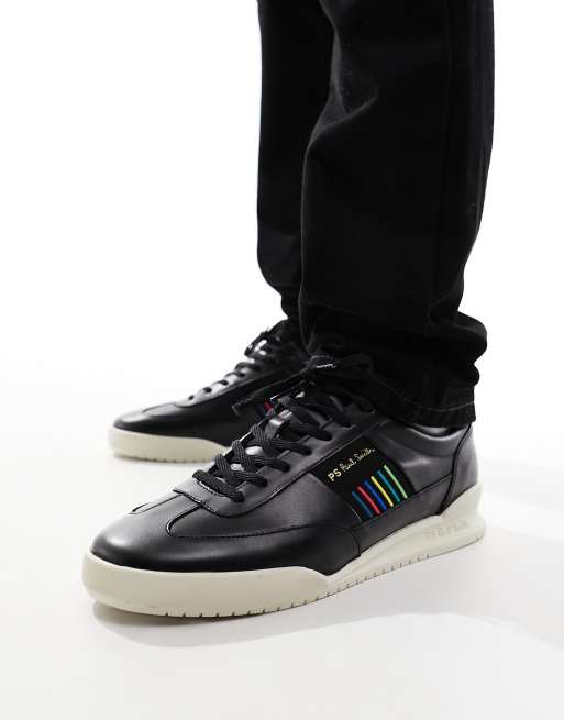 PS Paul Smith Dover side stripe white sole leather sneakers in black