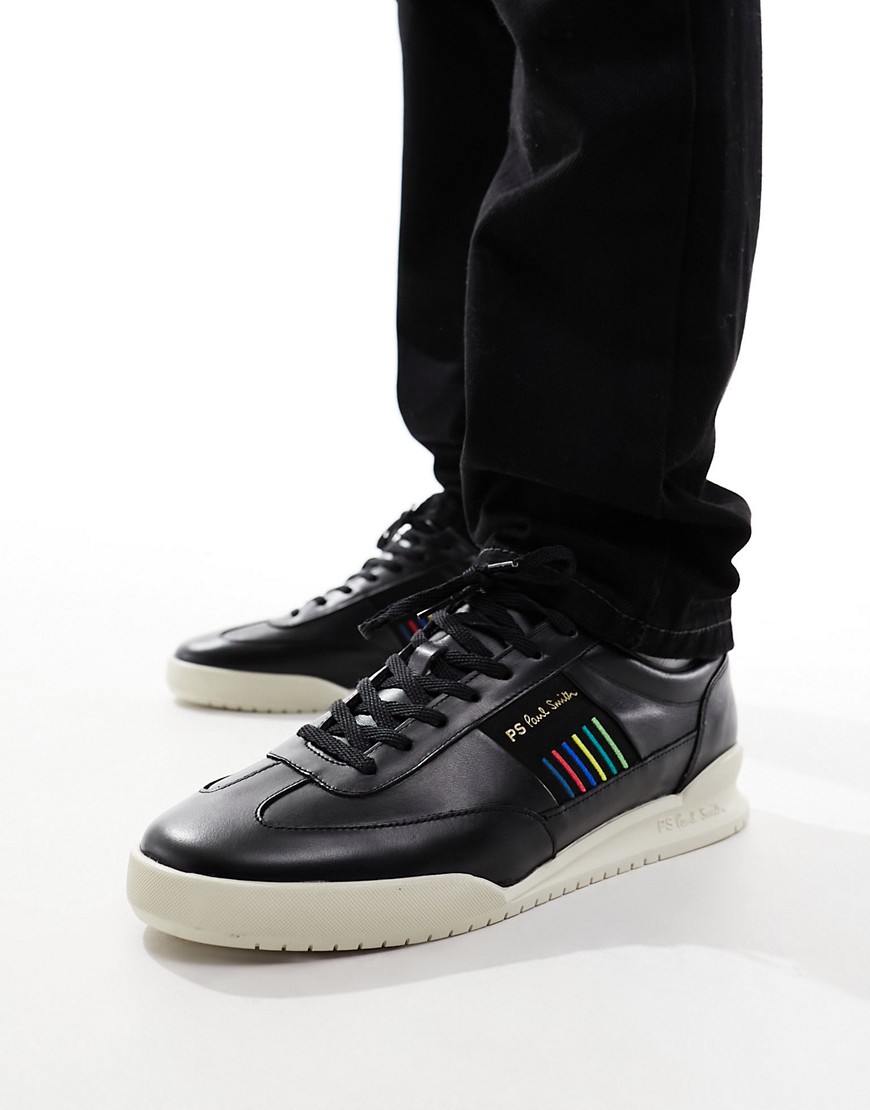 PS Paul Smith Dover side stripe white sole leather trainers in black