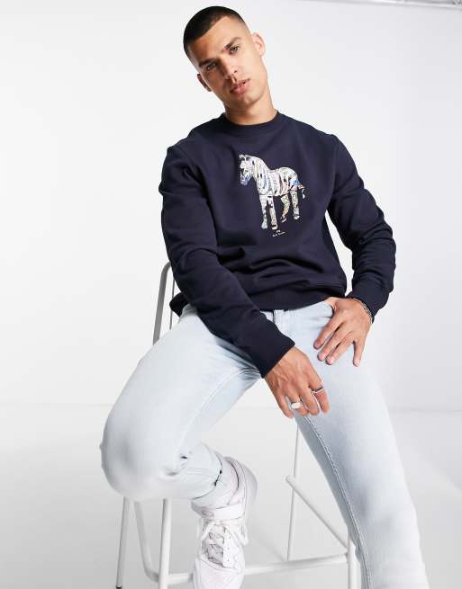 PS Paul Smith - Felpa blu navy con fumetto di zebra