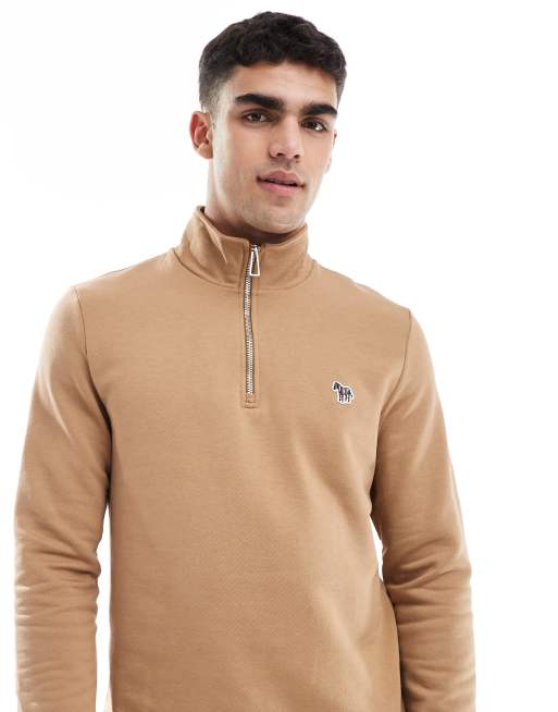 PS Paul Smith - Felpa color cuoio con zip corta e logo della zebra