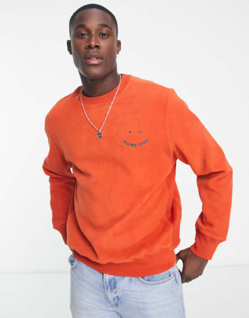 PS Paul Smith - Felpa in pile arancione con ricamo di faccina sorridente