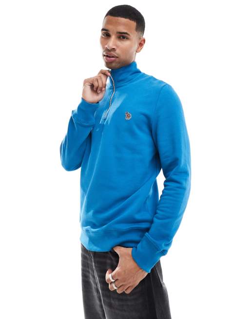 PS Paul Smith - Felpa verde-azzurro con zip corta e logo della zebra