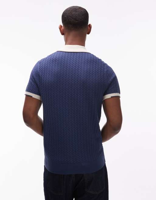 PS Paul Smith - Gebreid poloshirt met korte mouwen in marineblauw, 3 van 5