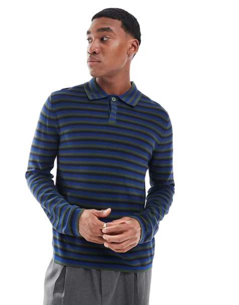 PS Paul Smith - Gebreide gestreepte polotrui in blauw - view 1