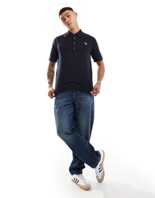 PS Paul Smith - Gebreide polo met zebralogo in marineblauw, 2 van 4