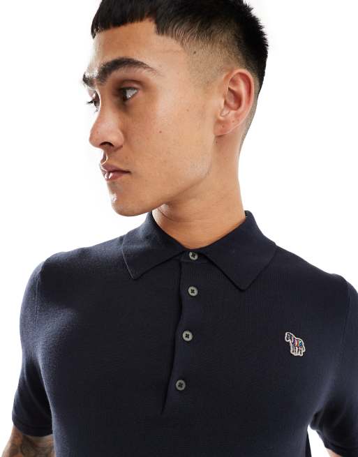 PS Paul Smith - Gebreide polo met zebralogo in marineblauw, 4 van 4
