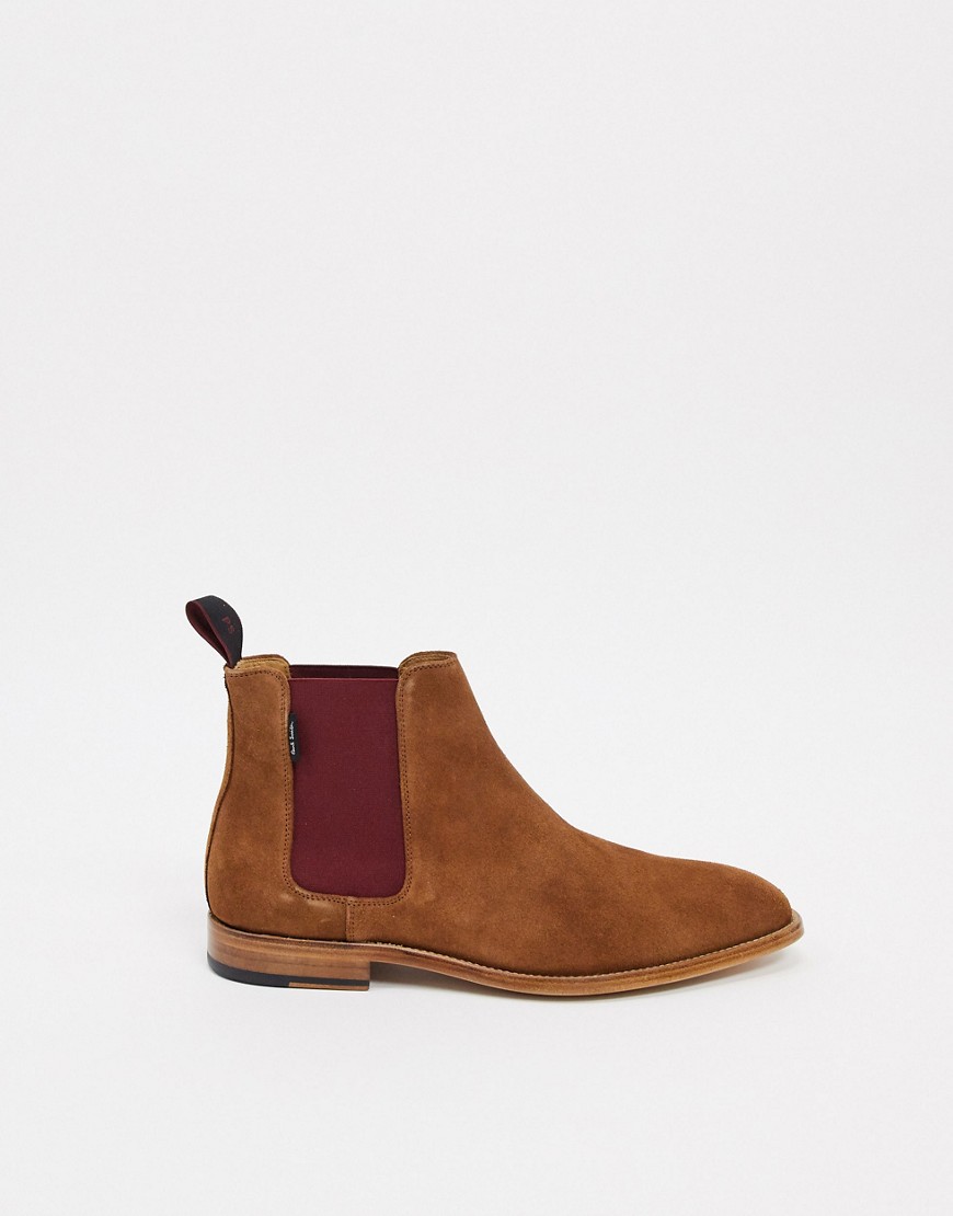 PS Paul Smith Gerald suede chelsea boots with coloured tab in tan