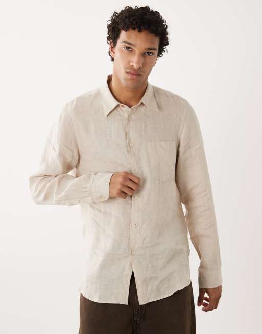 PS Paul Smith - Getailleerd linnen overhemd met lange mouwen in beige, 5 van 5