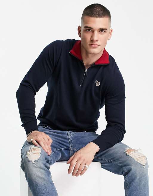 PS Paul Smith half zip zebra logo jumper in navy ASOS