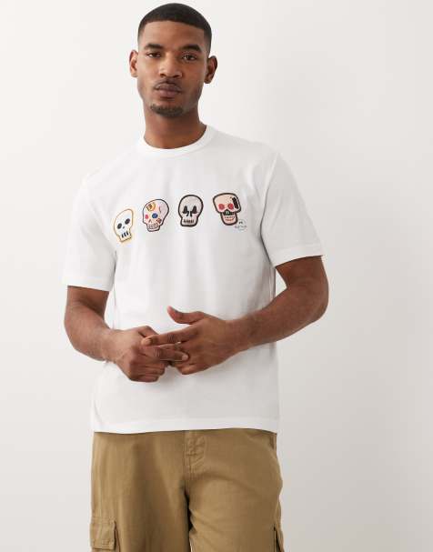 PS Paul Smith - Hvid casual T-shirt med grafisk kranieprint - view 1