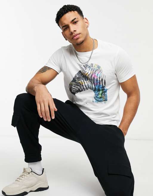 PS Paul Smith - Hvid t-shirt med graffiti-print med enhjørninge-zebra i slim fit