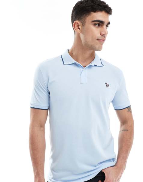 PS Paul Smith tipped logo polo shirt in light blue