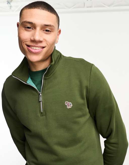 PS Paul Smith – Kakigrön sweatshirt med kort dragkedja vid halsen