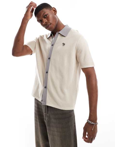 PS Paul Smith knit logo polo shirt with contrast detail in sand - view 1