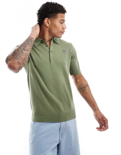 PS Paul Smith knit polo with zebra logo in khaki