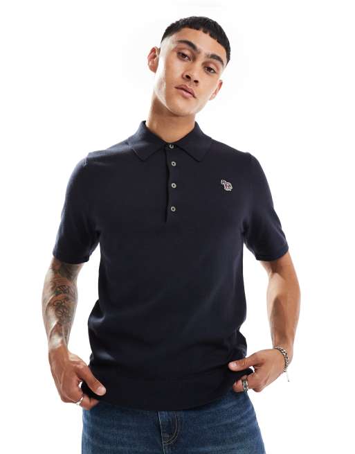 PS Paul Smith knit polo with zebra logo in navy ASOS