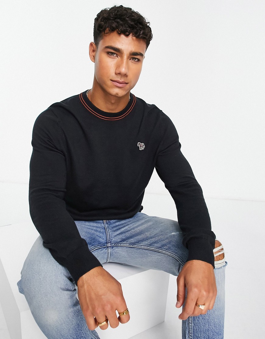 ps paul smith knitted jumper in black with contrast stitching