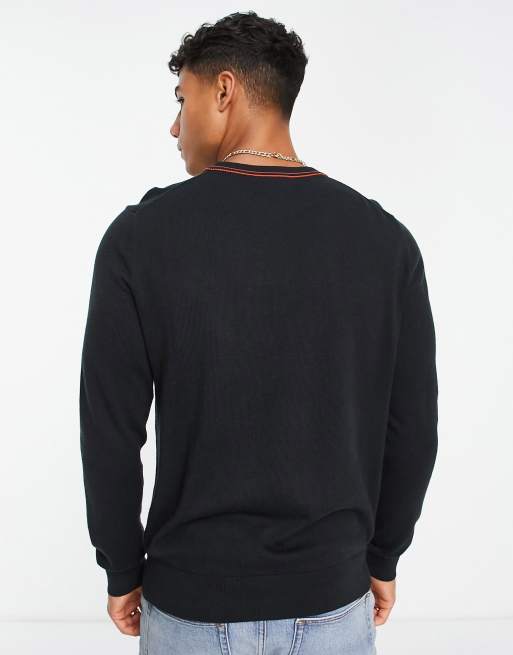 PS Paul Smith knitted sweater in black with contrast stitching | ASOS