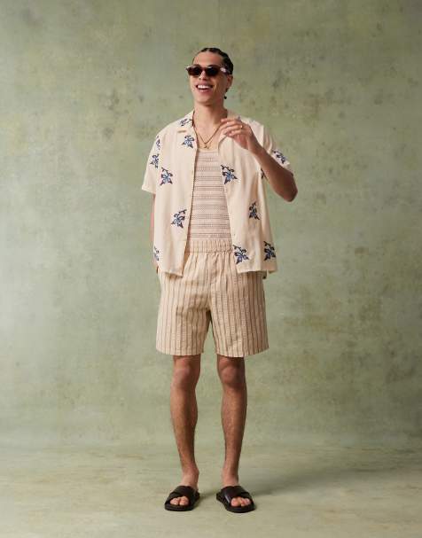 PS Paul Smith short sleeve shirt with floral embroidery in off white