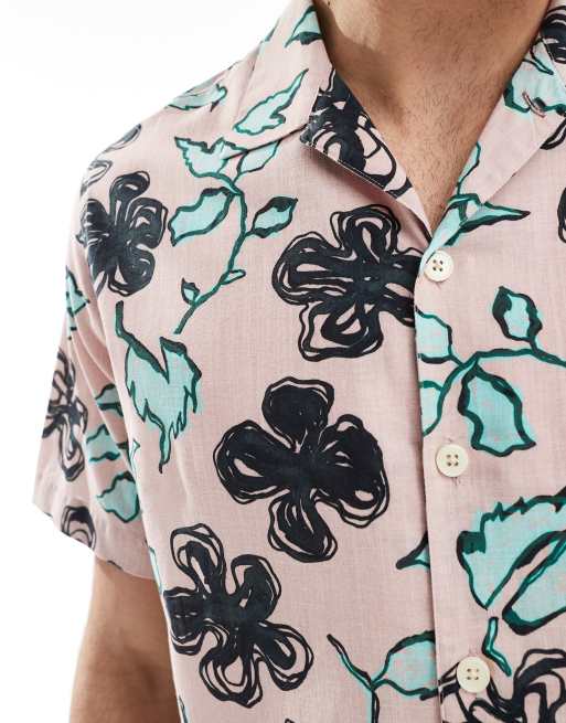 PS Paul Smith – Kurzärmliges, lässiges Hemd in Rosa mit Blumenmuster, 4 von 4
