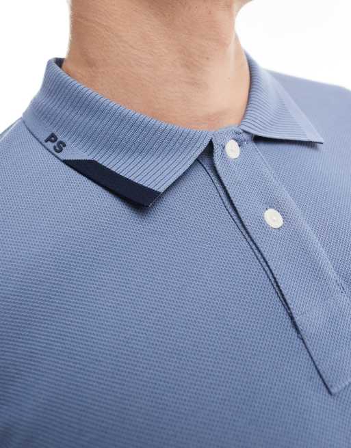 PS Paul Smith – Kurzärmliges Polohemd in Blau mit normalem Schnitt, Kontraststreifen und Logo, 3 von 4