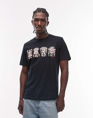 PS - Locker geschnittenes T-Shirt in Schwarz mit Roboter-Grafikprint Schwarz 50
