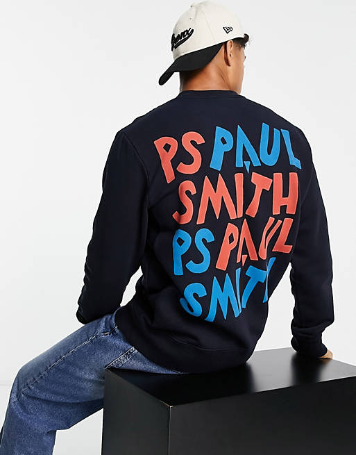 PS Paul Smith logo back print sweatshirt in navy | ASOS