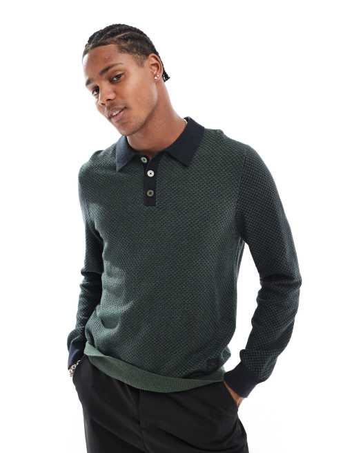 PS Paul Smith long sleeve knit polo with logo in khaki ASOS