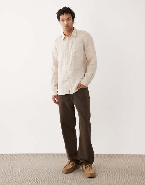PS Paul Smith long sleeve tailored fit linen shirt in beige - view 1