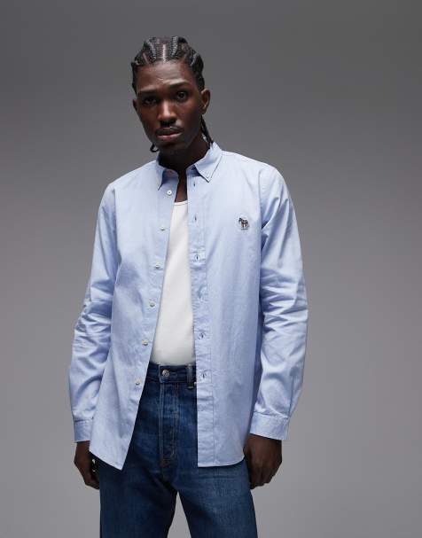 PS Paul Smith long sleeve tailored fit linen shirt in blue - view 1