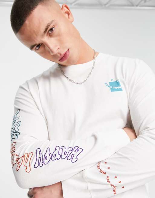 PS Paul Smith long sleeve top in white with happy face skattered graphics