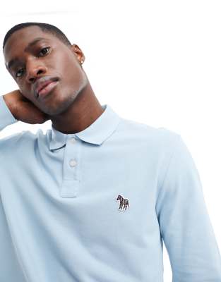 PS Paul Smith - Lyseblå polo med lange ærmer og zebra-ikonlogo i piqué