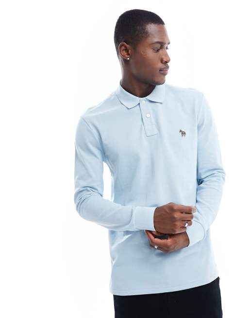PS Paul Smith - Lyseblå polo med lange ærmer og zebra-ikonlogo i piqué, 2 af 4