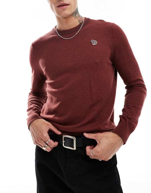 PS Paul Smith - Maglione bordeaux con righe a contrasto sui bordi e logo della zebra