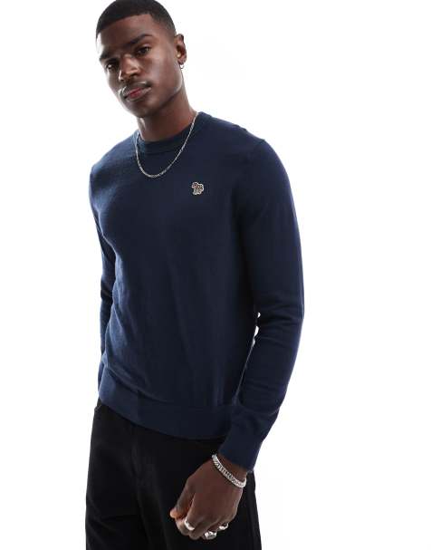 Ps paul smith - Marineblå striktrøje med rund hals og ikonisk zebralogo - view 1