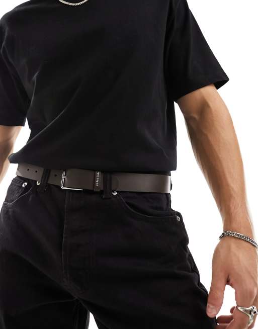 PS Paul Smith multi stitch detail leather belt in dark brown