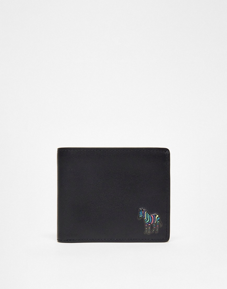 multi zebra logo leather billfold wallet in black
