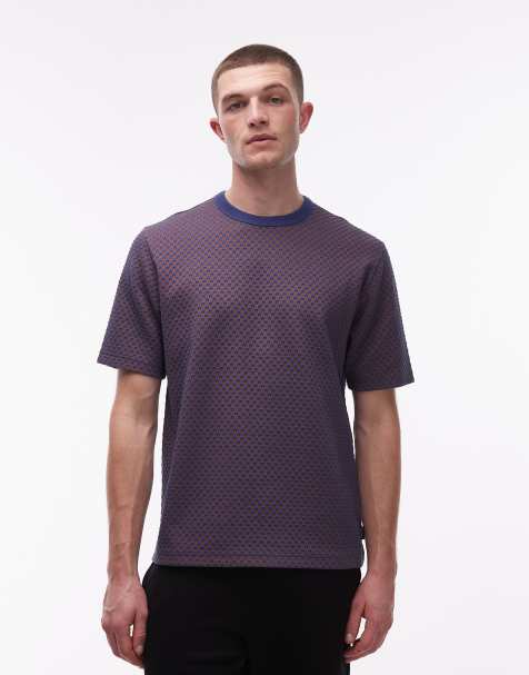 PS Paul Smith – Niebieski T-shirt z krótkimi rękawami z dzianiny w żakardowy wzór - view 1