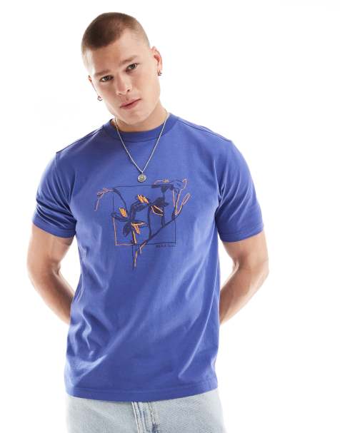 PS Paul Smith – Niebieski T-shirt z nadrukiem kwiatów - view 1