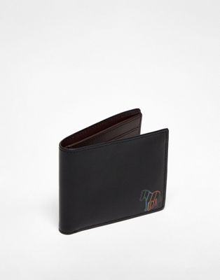 PS BY PAUL SMITH OUTLINE ZEBRA BROWN INNER LEATHER BILLFOLD WALLET IN BLACK