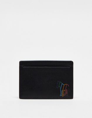 PS BY PAUL SMITH OUTLINE ZEBRA BROWN LEATHER CREDIT CARD WALLET IN BLACK