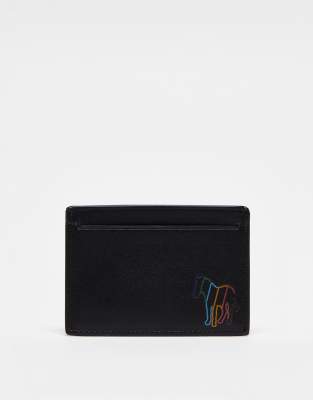 Ps By Paul Smith Outline Zebra Brown Leather Credit Card Wallet In Black In Black