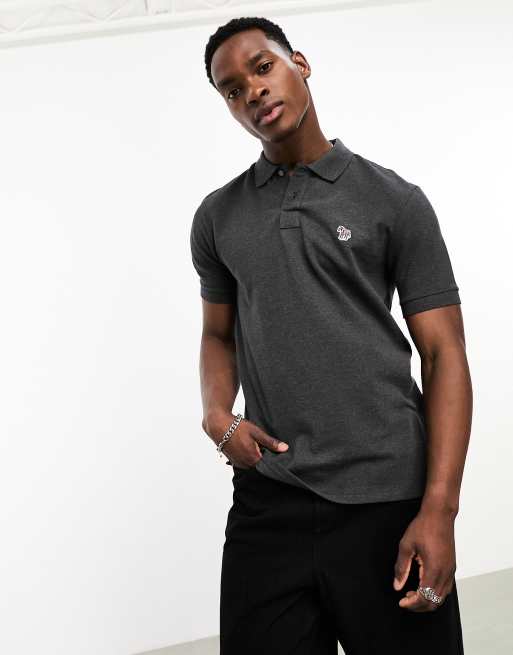 PS Paul Smith - Polo vestibilità classica in piqué antracite mélange con logo a zebra