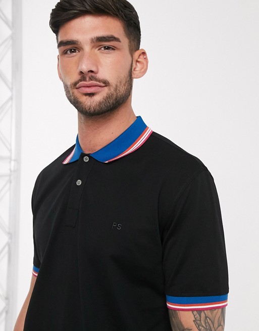 PS Paul Smith polo with sports stripe piping in black