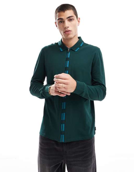 PS Paul Smith - Poloshirt met knoopsluiting en gekleurd randje in groen