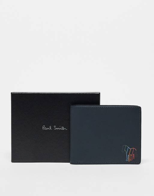 PS Paul Smith - Portefeuille à deux volets en cuir avec logo zèbre multicolore - Bleu marine