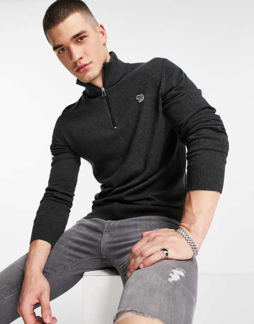PS Paul Smith – Pullover in Anthrazit mit halbem Reißverschluss und Zebra-Logo