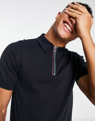 PS Paul Smith pullover polo with contrast piping in navy