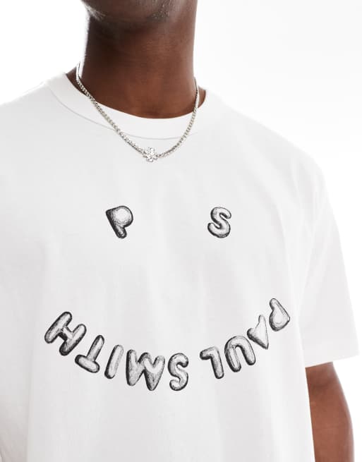 PS Paul Smith regular fit happy print logo t-shirt in white, 2 of 4